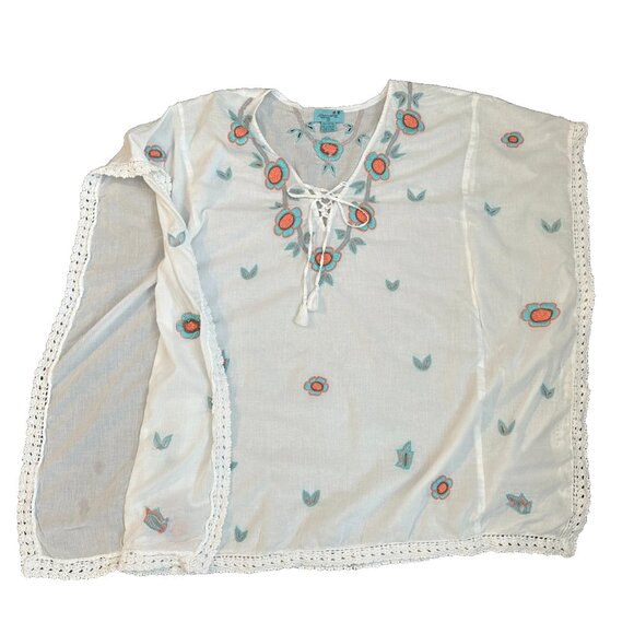 Letarte -Tunic Kaftan White Embroidered Cover-up/Dress Size XS - Worn 1 X - $258 - Picture 9 of 10